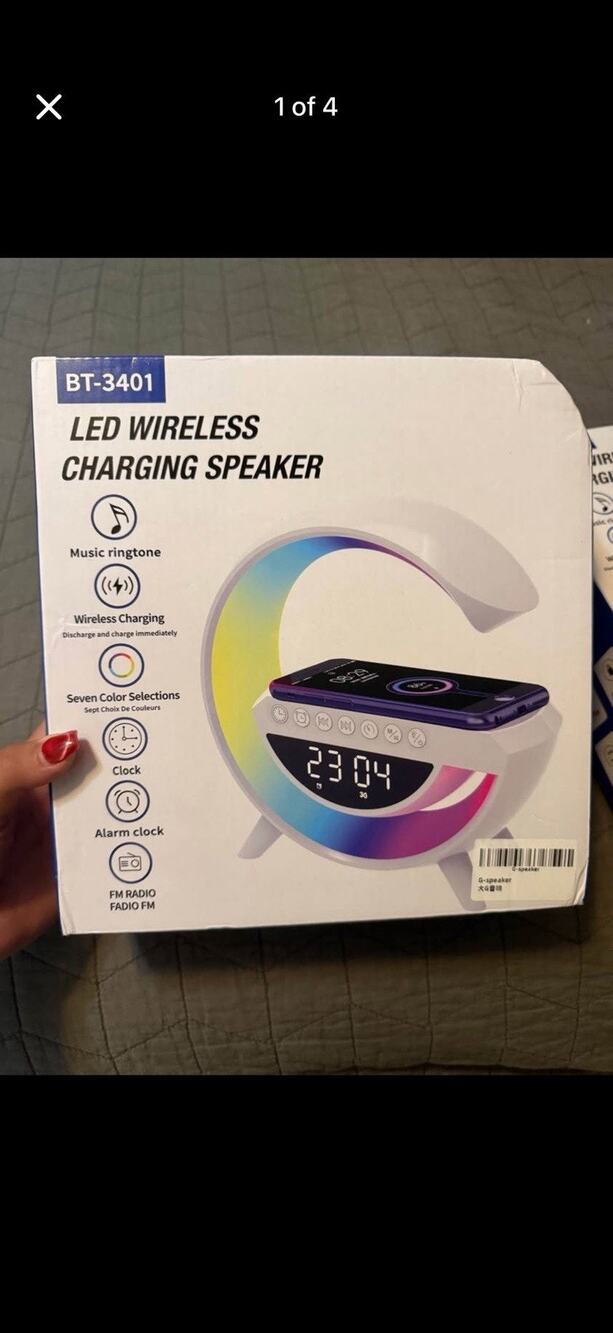 BT-3401 G-Shape LED Bluetooth Portable Speaker w/ Wireless Charging, Alarm, FM